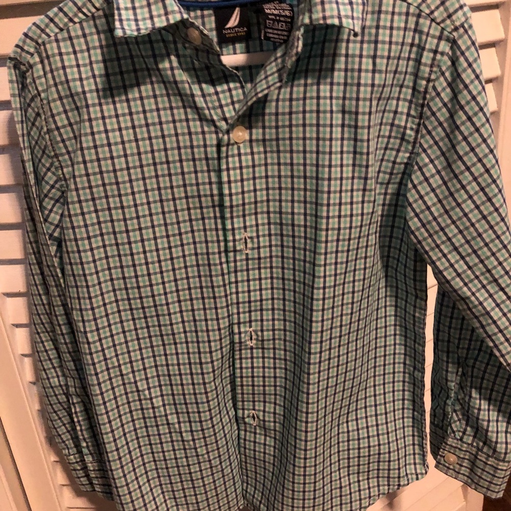 Nautica blue and green plaid button down